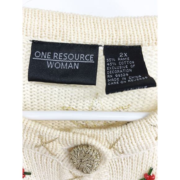 One Resource Floral Cardigan Sweater Cream Button Up Embroidered 2X - Picture 5 of 5